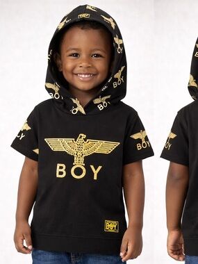 NWOT Boy London Black Short-Sleeve Hoodie – Gold Eagle Size: 7-8 Boys